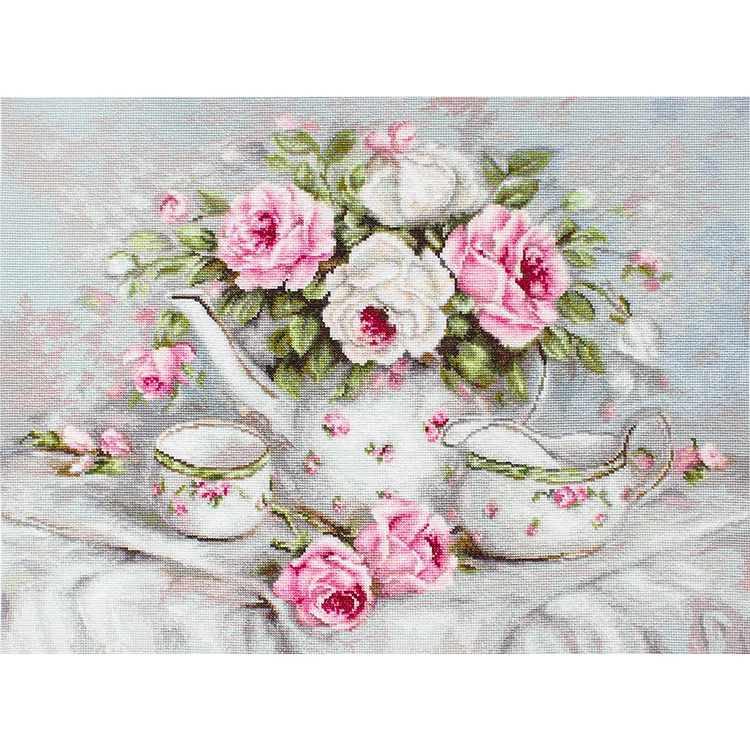 Teapot Rose - Printed Cross Stitch 11CT 50*37cm