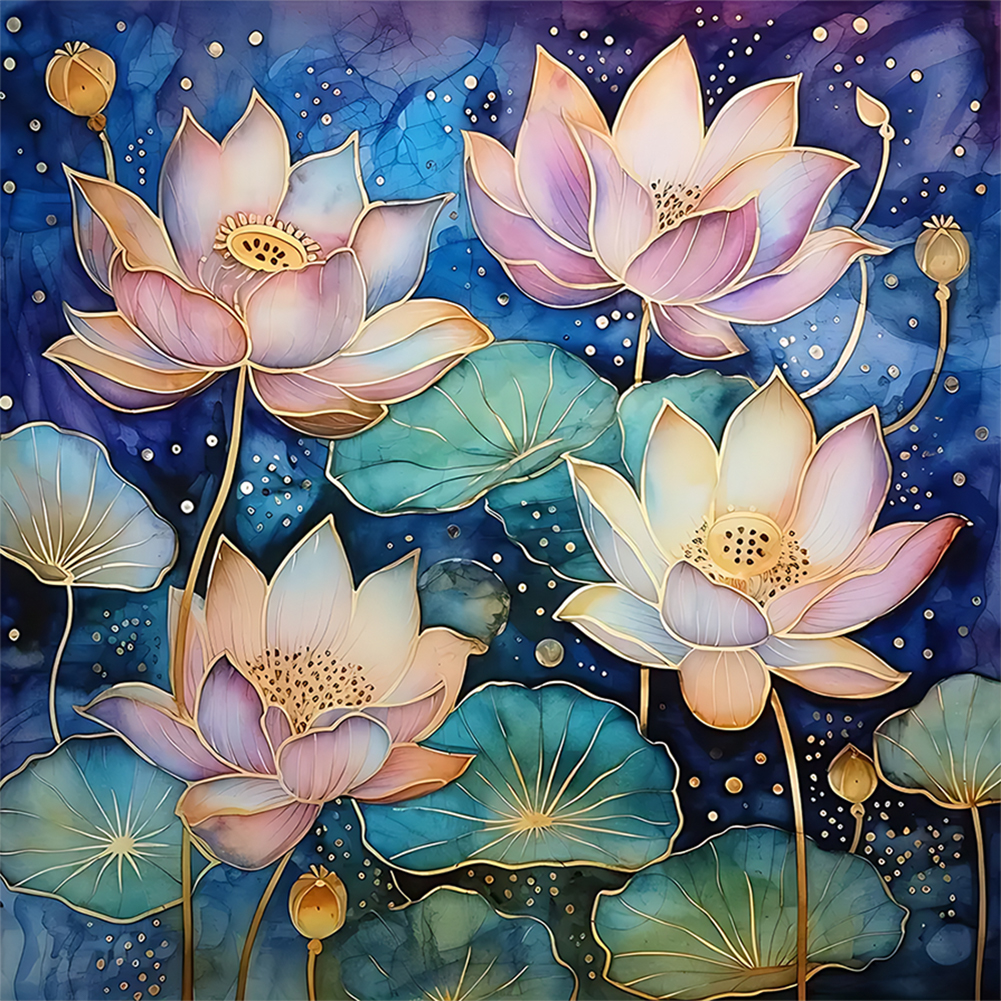 Lotus Flower-Paint by Numbers-16"x16"/40x40cm
