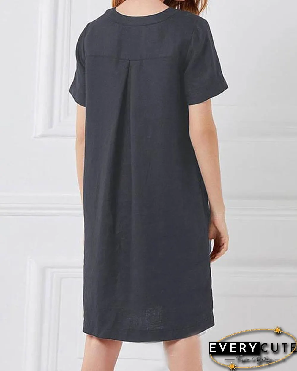 Short Sleeve Button Linen Dresses