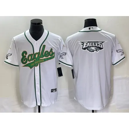 Men's Philadelphia Eagles White Gold Team Big Logo Cool Base Stitched Baseball Jersey P11L