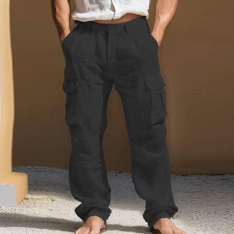 Men's Cotton And Linen Multi-Pocket Straight Cargo Pants