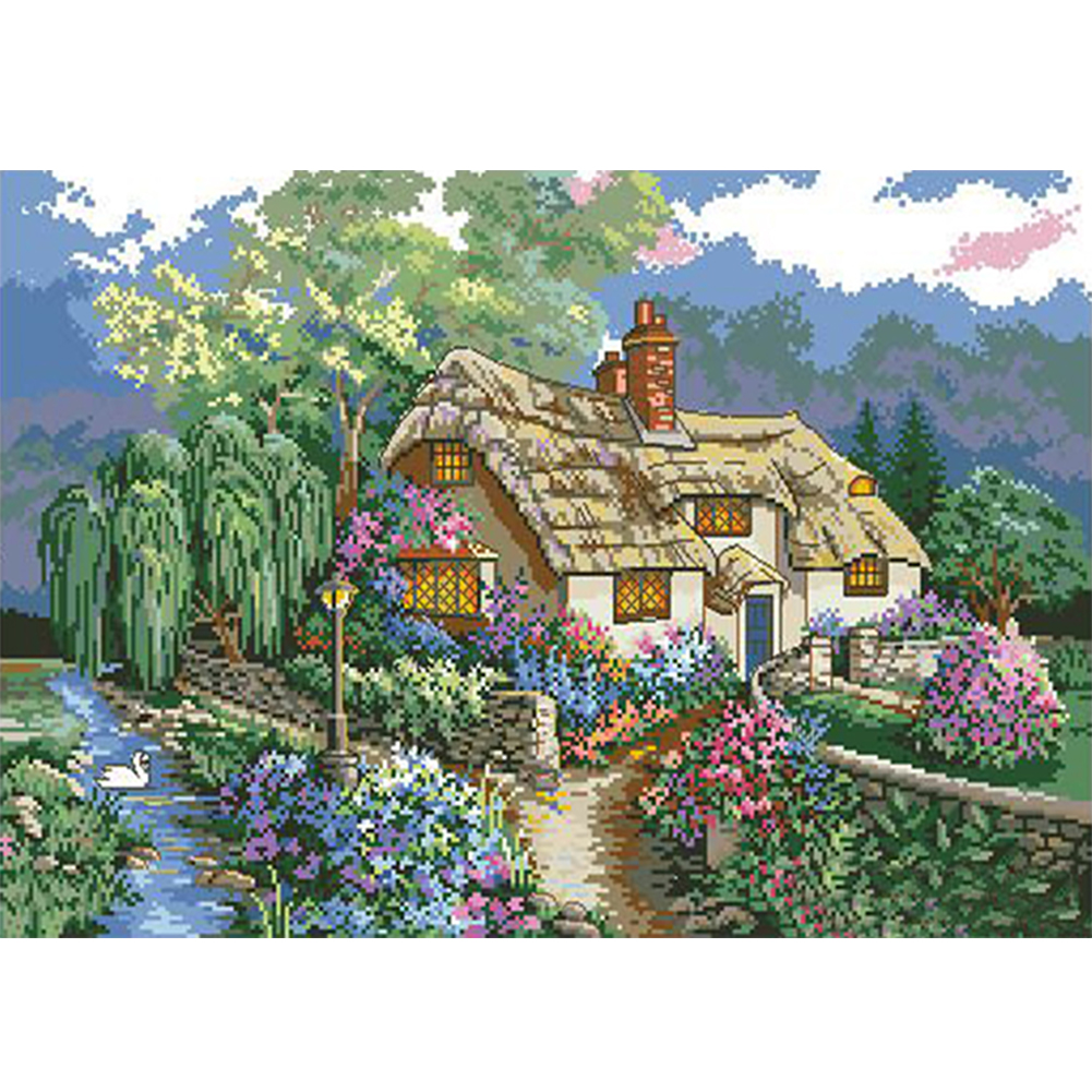 Country Cabin Full 14CT Pre-stamped Canvas(54*38cm) Cross Stitch