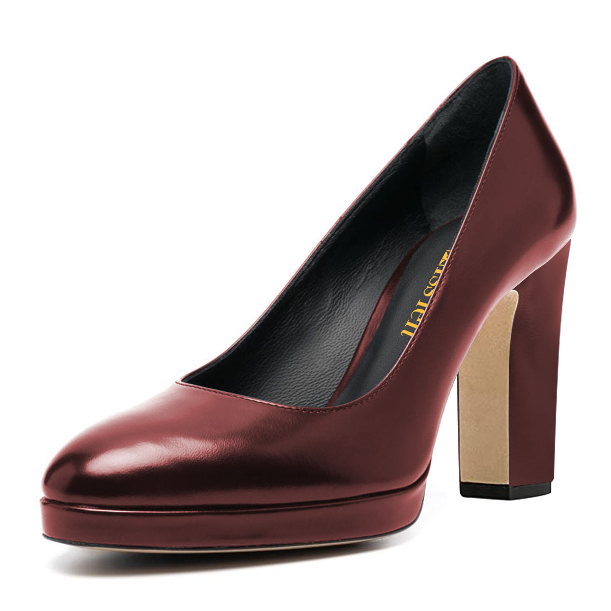Maroon Slip-On Round Toe Chunky Heel Pumps Shoes with Platform Nicepairs