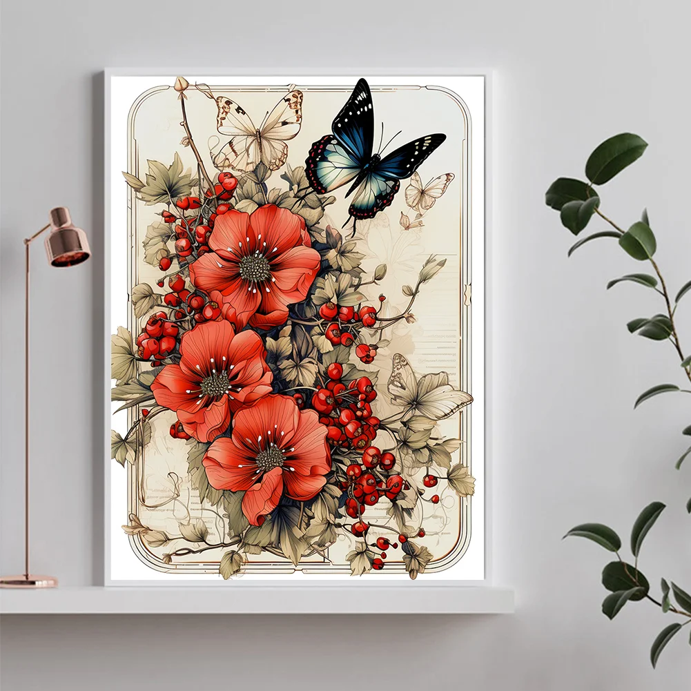 Diamond Painting - Full Round Drill - Vintage Saffron Butterfly(Canvas|30*40cm)