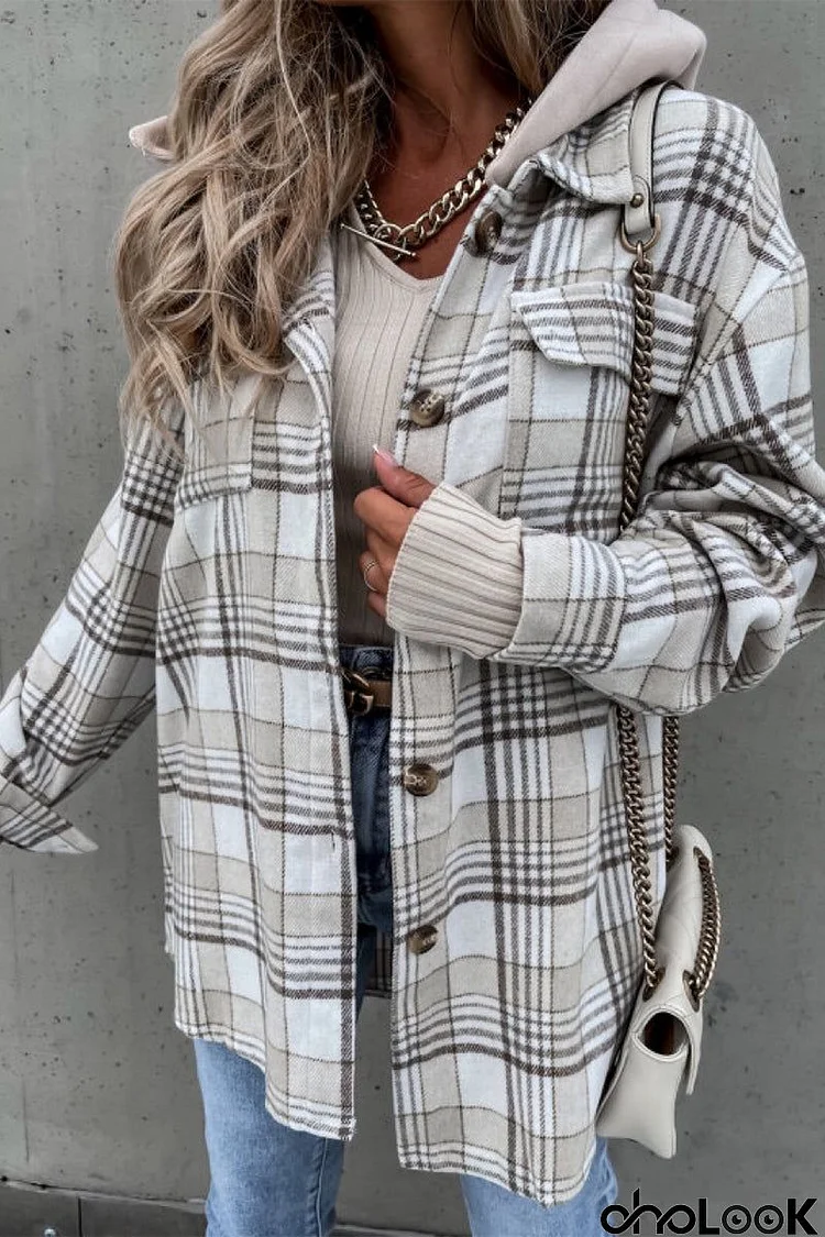 Fashion Casual Plaid Contrast Turndown Collar Outerwear