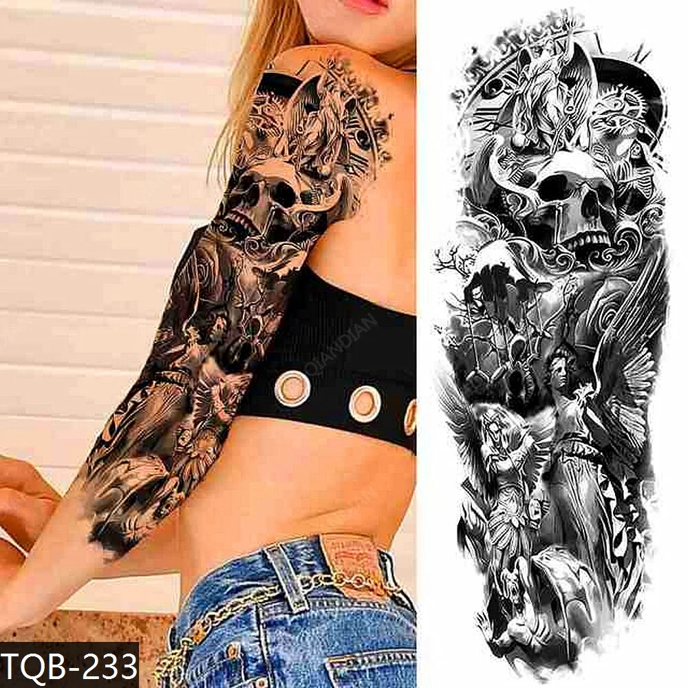 Sdrawing Women Waterproof Temporary Tattoos Stickers Thighs Cool Hipster Skull Mermaid