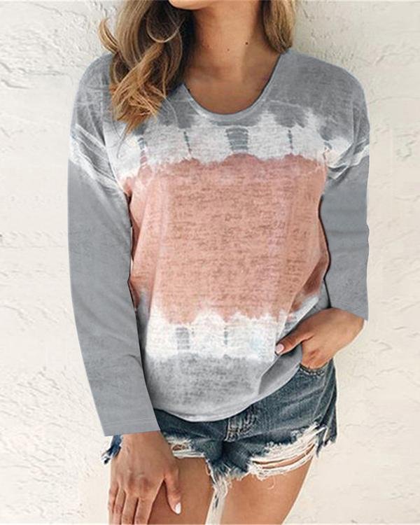 Women Tie Dye Print Casual Long Sleeve Shirts