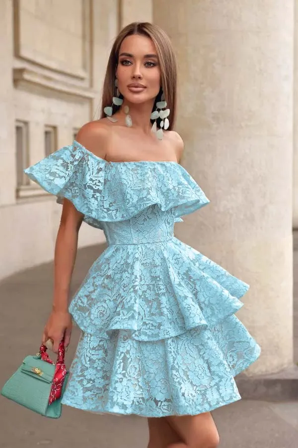 mint short formal dress Stunning Sleeveless Green Lace One Shoulder Prom with Ruffles elegant short evening dresses