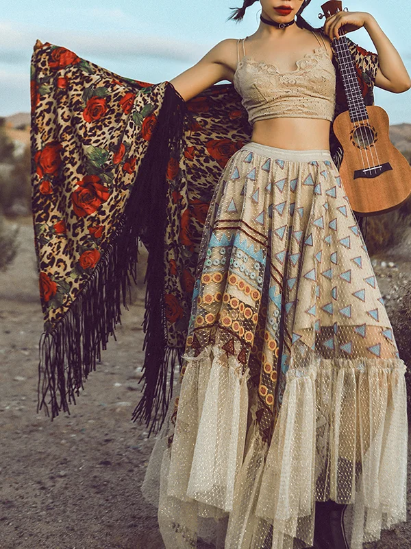 Vacation Irregularity Loose Floral Printed Patchwork Skirt