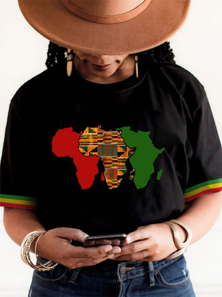 wearshes Ladies' Casual Juneteenth Print Short T-Shirt