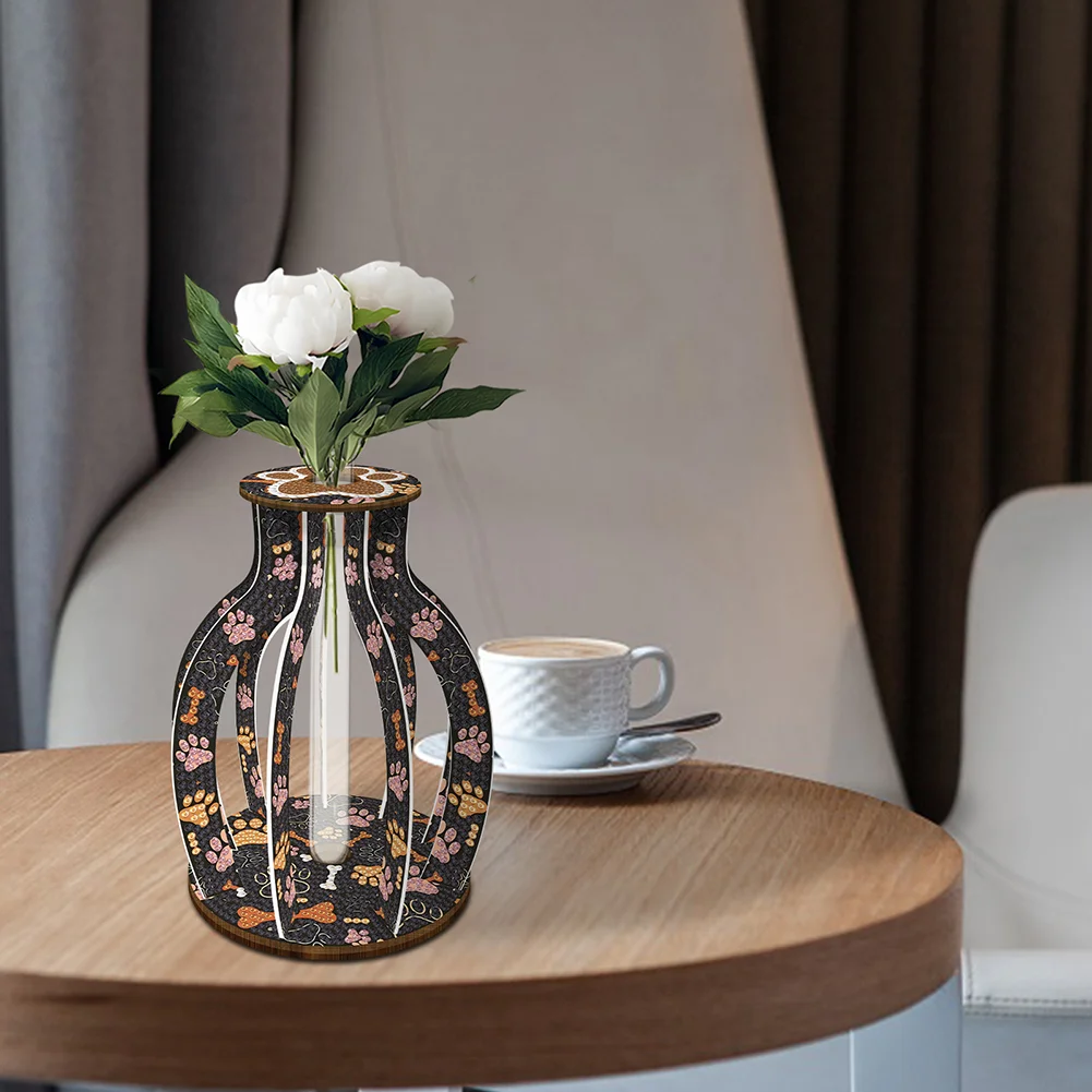 Wooden Paws Diamond Painting Rhinestones Vase 5D DIY Diamond Art Flower Vase