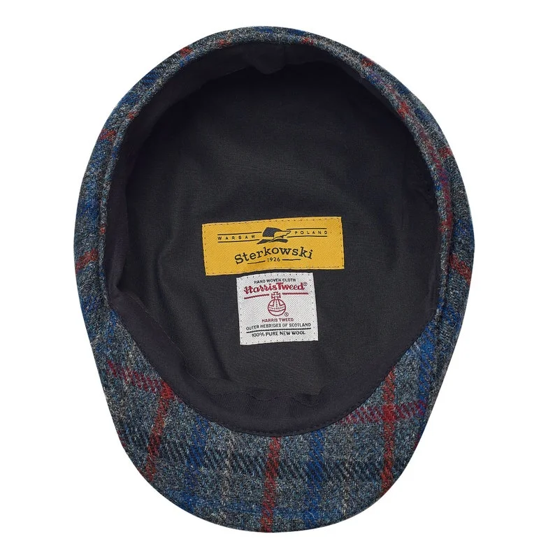 SHELBY Harris Tweed Genuine Scottish 8 Panels Newsboy PEAKED  Cap Applejack Bandit Hooligan Vintage Gangster Wool Fall Hat GRAY-BLUE