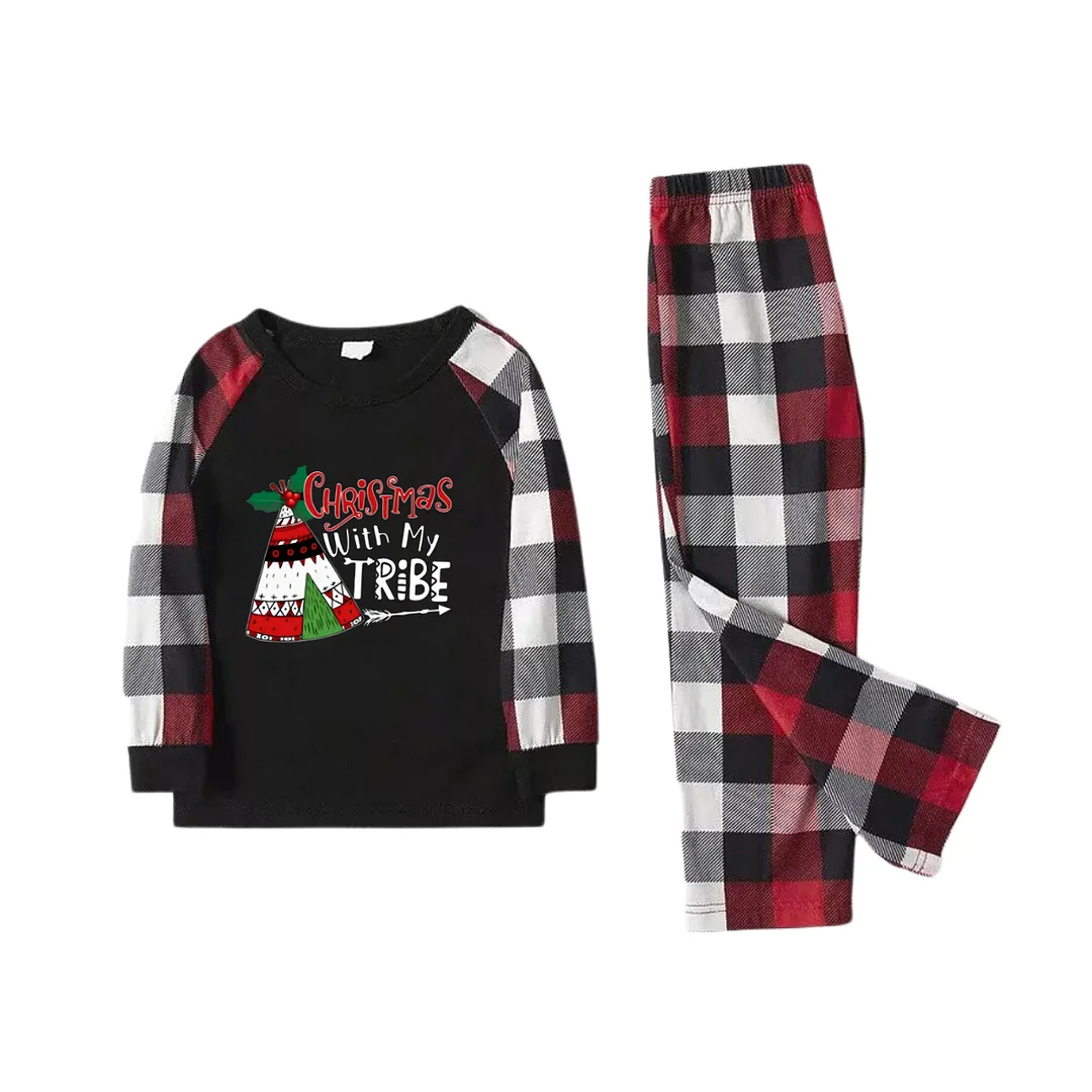 "Christmas With My Tribe" Pattern Ⅰ - Red&Black&White Plaid  Matching Pajamas