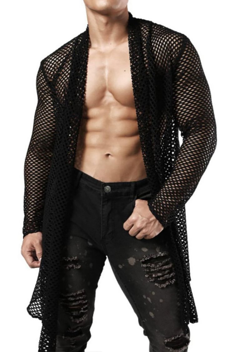 Men's Hollow Cardigan See-Through Long Sleeves Loose Kimono