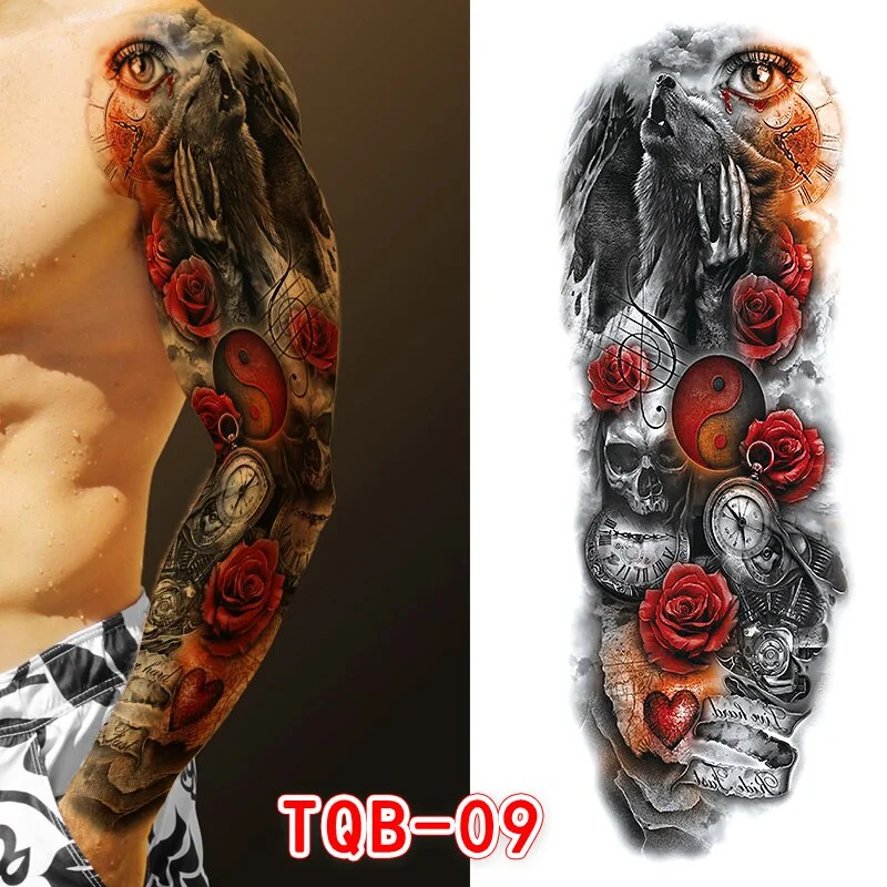 Sdrawing Temporari Tattoo Sticker for Men Death Skull Henna Skeleton King Animal Arm Leg Tatoo Pattern Fake Tattoo for Woman