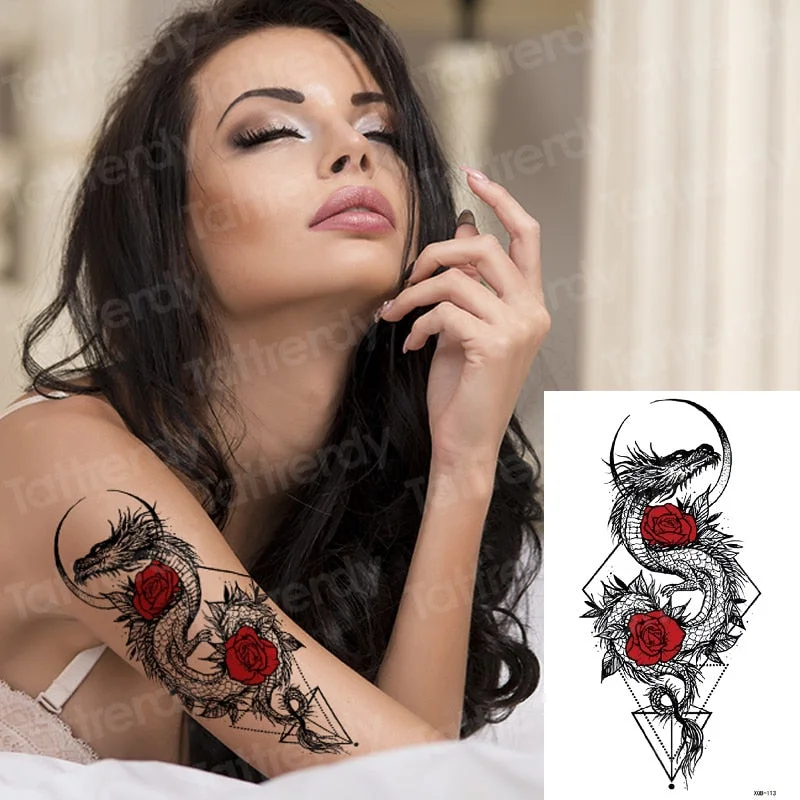 temporary fashion tattoos rose flower leaves sexy girl model tattoos for women temporary tattoo sticker roses body art tatoo