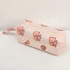 Cute Cartoon Bear Large Capacity Beige Canvas Storage Bag for Pens Student Stationery Organizing