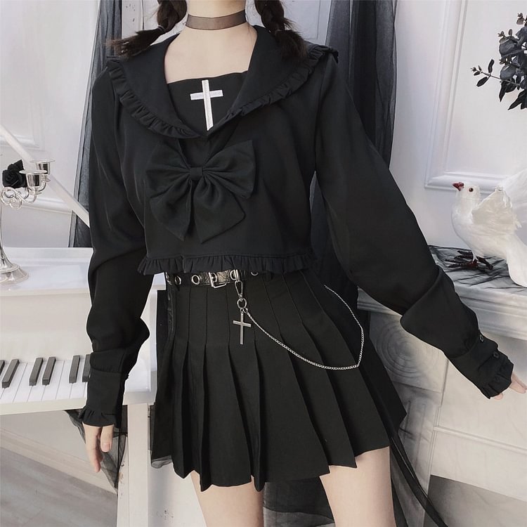 Embroidery Letter Printed Sailor Collar Top