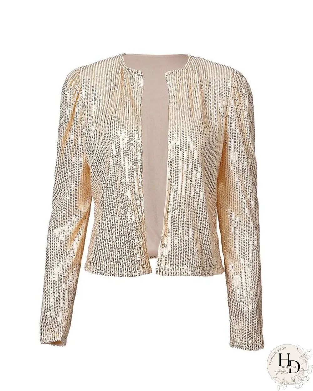 Long Sleeve Open Front Sequin Coat