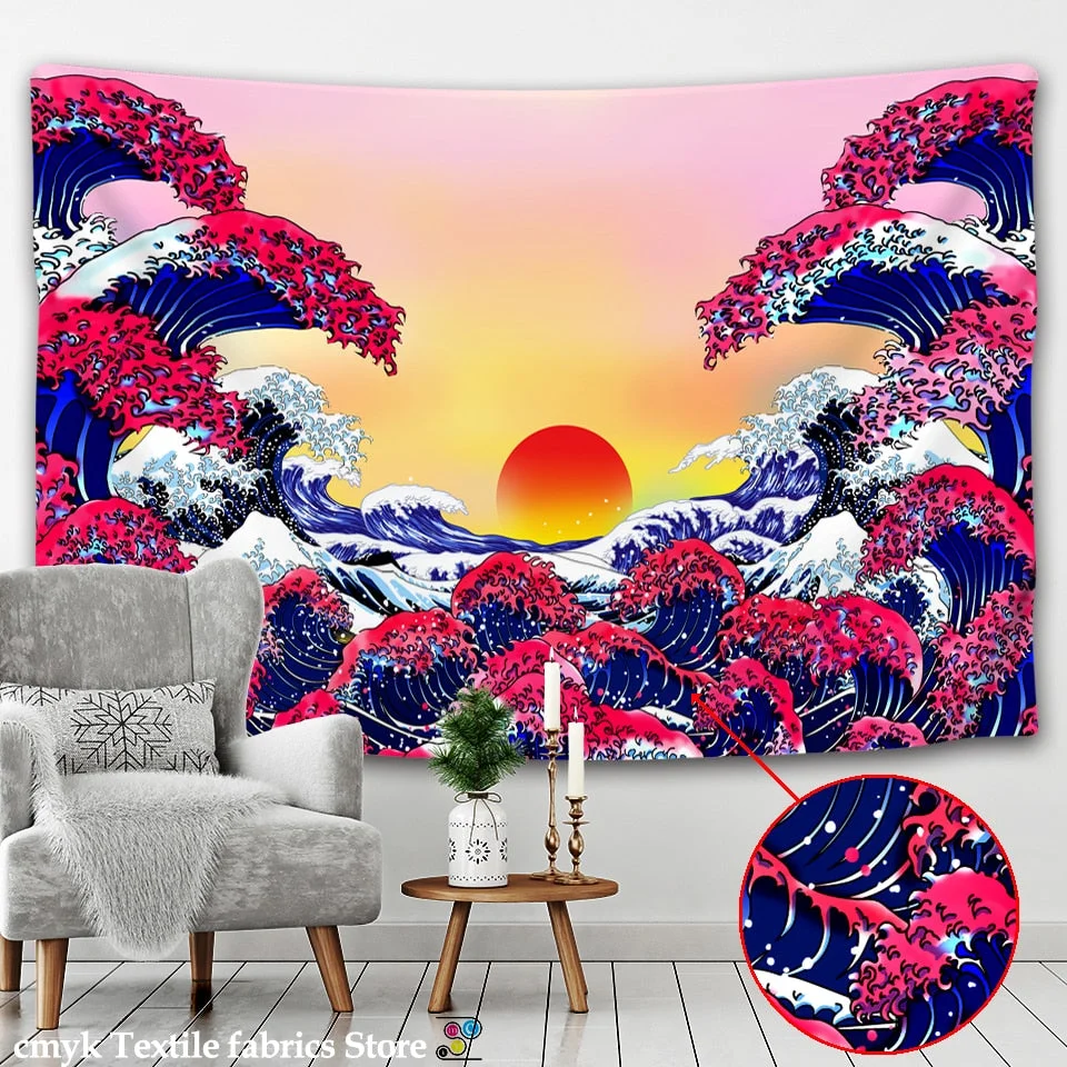 hippie decor Tapestry Wall Hanging Great Wave Kanagawa Wall Tapestry with Art Nature Home Decorations for Living Room Bedroom