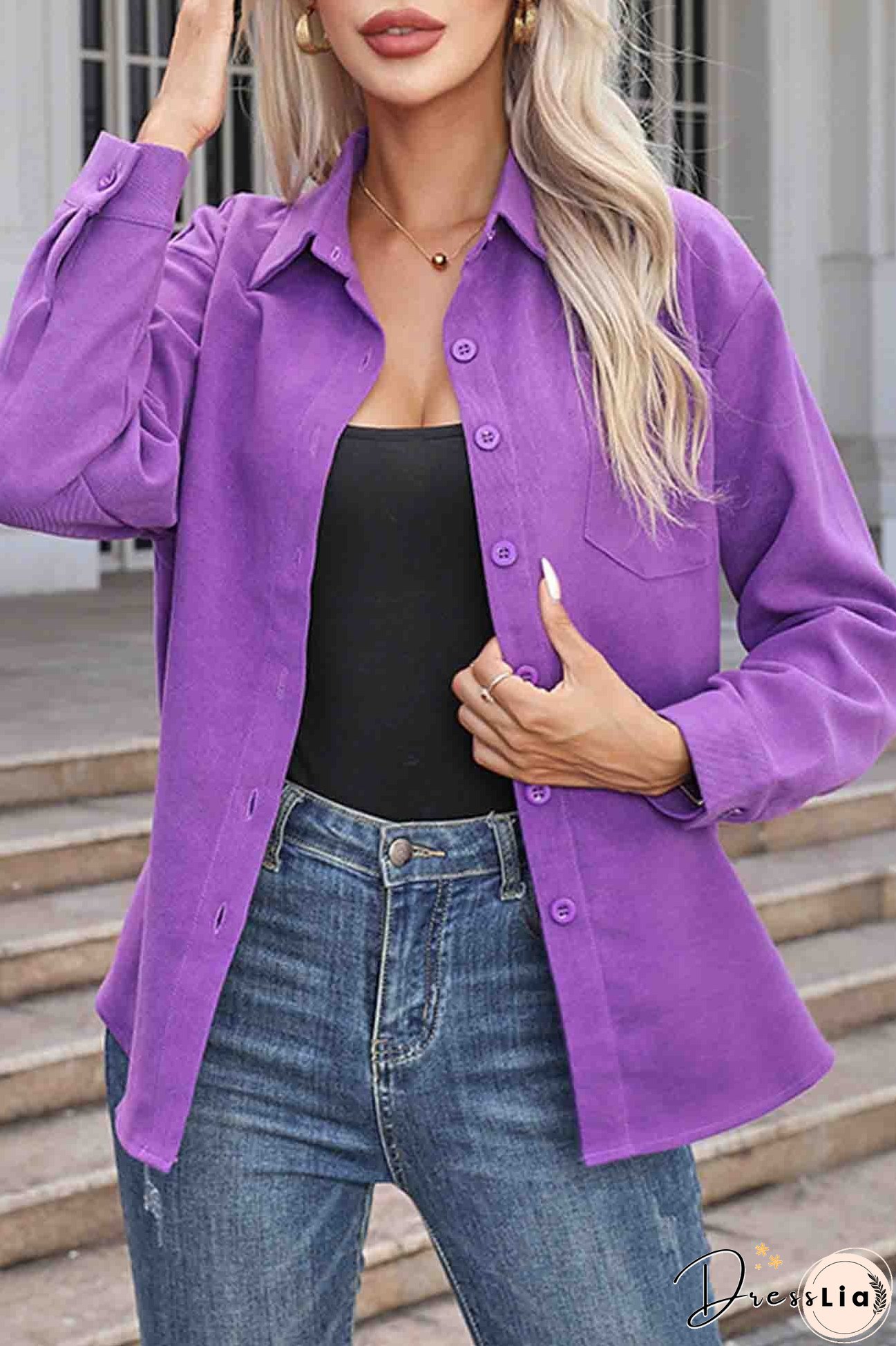 Corduroy Button Up Long Sleeve Blouse