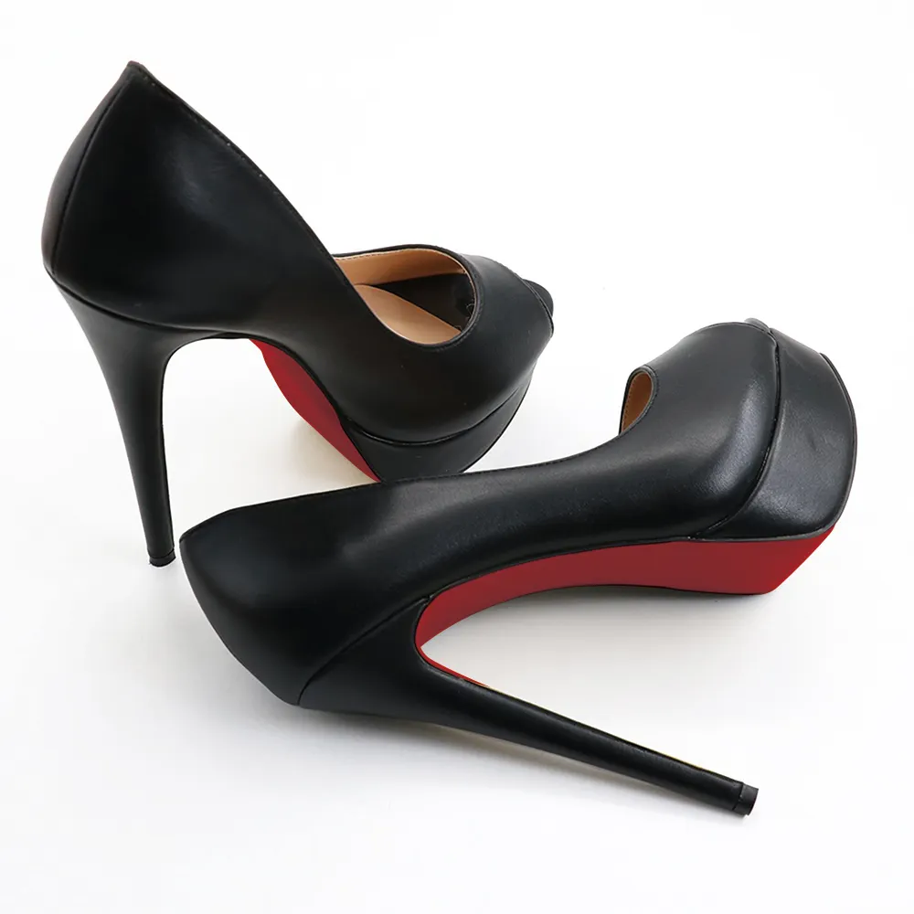 150mm Sky High Platform Red Bottom Peep Toe Pumps-vocosishoes
