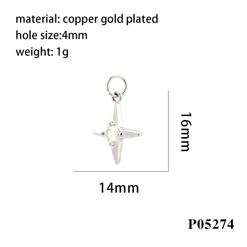 Minimalist Cross Copper Enamel Plating Inlay Zircon 18k Gold Plated Charms
