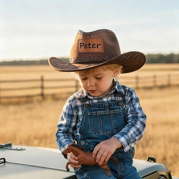 Kids Cowboy Hat Personalized Cowboy Hat For Toddler Boys Girls, Western Hat With Hatband For Kids Men Women, Custom Leather Patch Baby Cowgirl Hat, Perfect For Family Vacations And Western Themed Birthday Parties