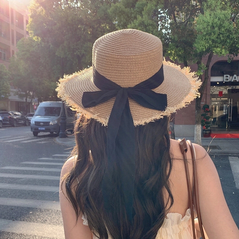 Women’s Vacation Color Block Flat Eaves Straw Hat