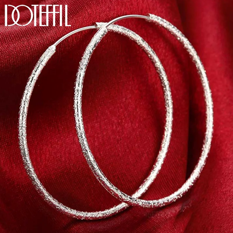 DOTEFFIL 925 Sterling Silver Scrub Matte Round Circle 50mm Big Hoop Earrings for Women Jewelry