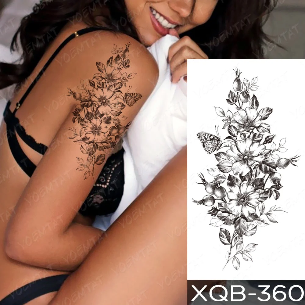 Waterproof Temporary Tattoo Sticker Orchid Flower Tattoos Peony Lotus Lines Painted Rose Body Art Arm Fake Sleeve Tatoo Women