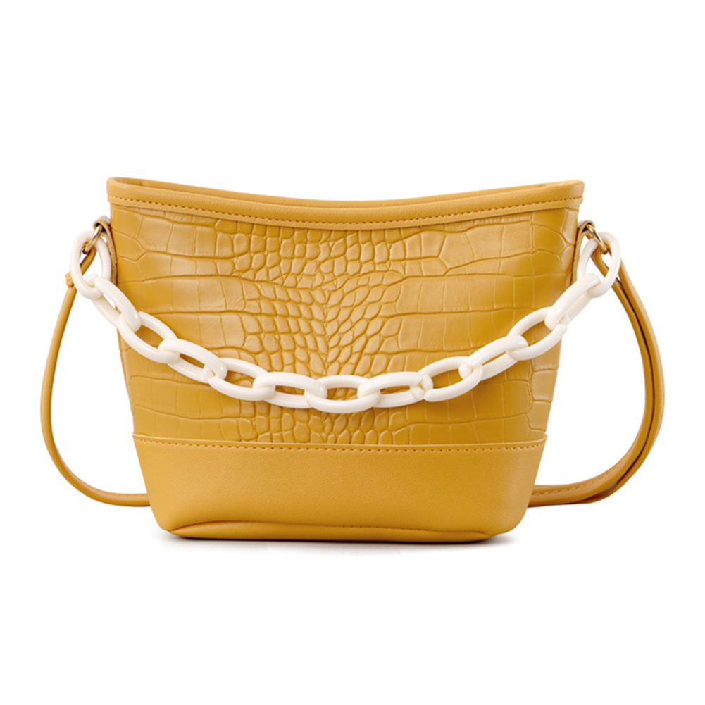 

Alligator Shoulder Messenger Bag Solid PU Chain Bucket Purse, Yellow, 501 Original