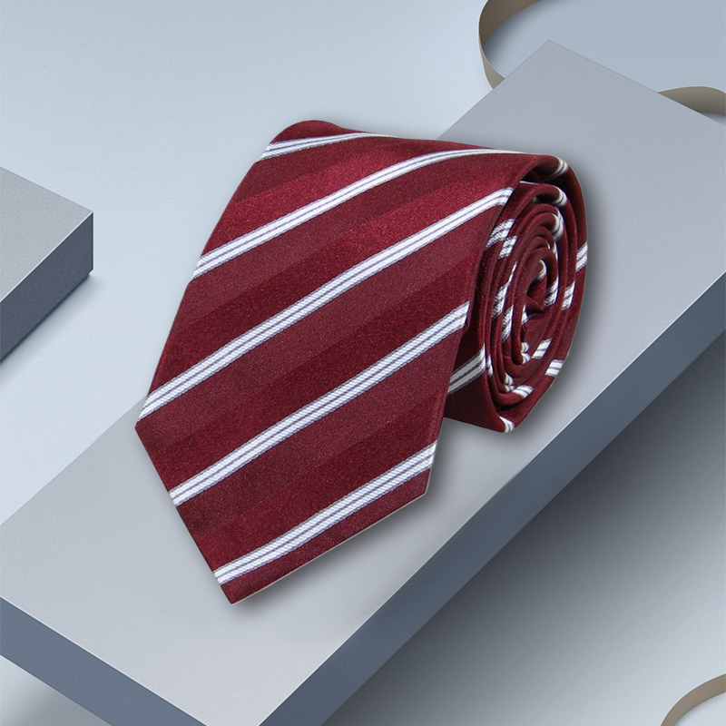 Cravate en soie rayée rouge pour hommes de 8 cm- SOIE PLUS