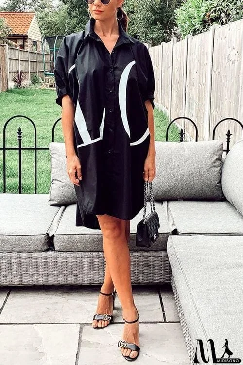 MidiSono - Letter Print Shirt Mini Dress