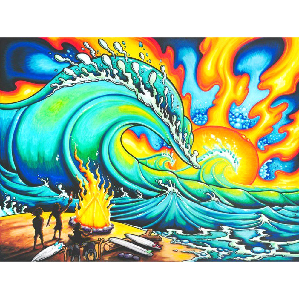 

40*30CM - Round Drill Diamond Painting - Wave Bonfire, 501 Original