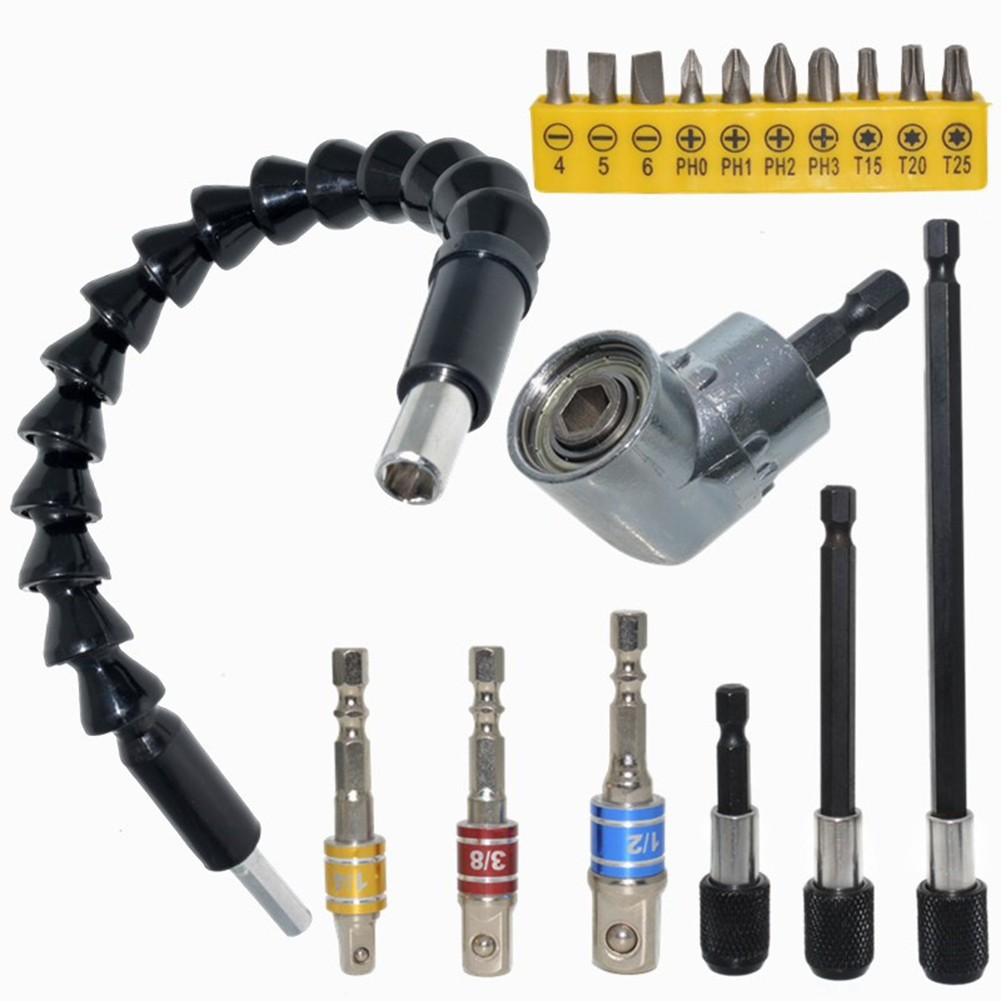 

18pcs/set 105 Degree Angle Extension Rod Flexible Shaft Shank Drill Bit Kit, 501 Original