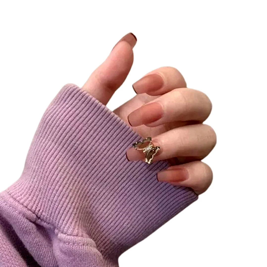 24PCS Love Heart False Nail Patch Sweet Style Women Removable MId Length Full Cover Manicure Tool False Nail Patch with Glue-Nail Inspo