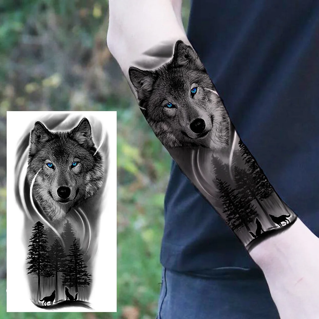 Sdrawing Praying Cross Temporary Tattoos For Men Adults Realistic Wolf Tiger Compass Skull Fake Tattoo Sticker Forearm Tatoos Arm