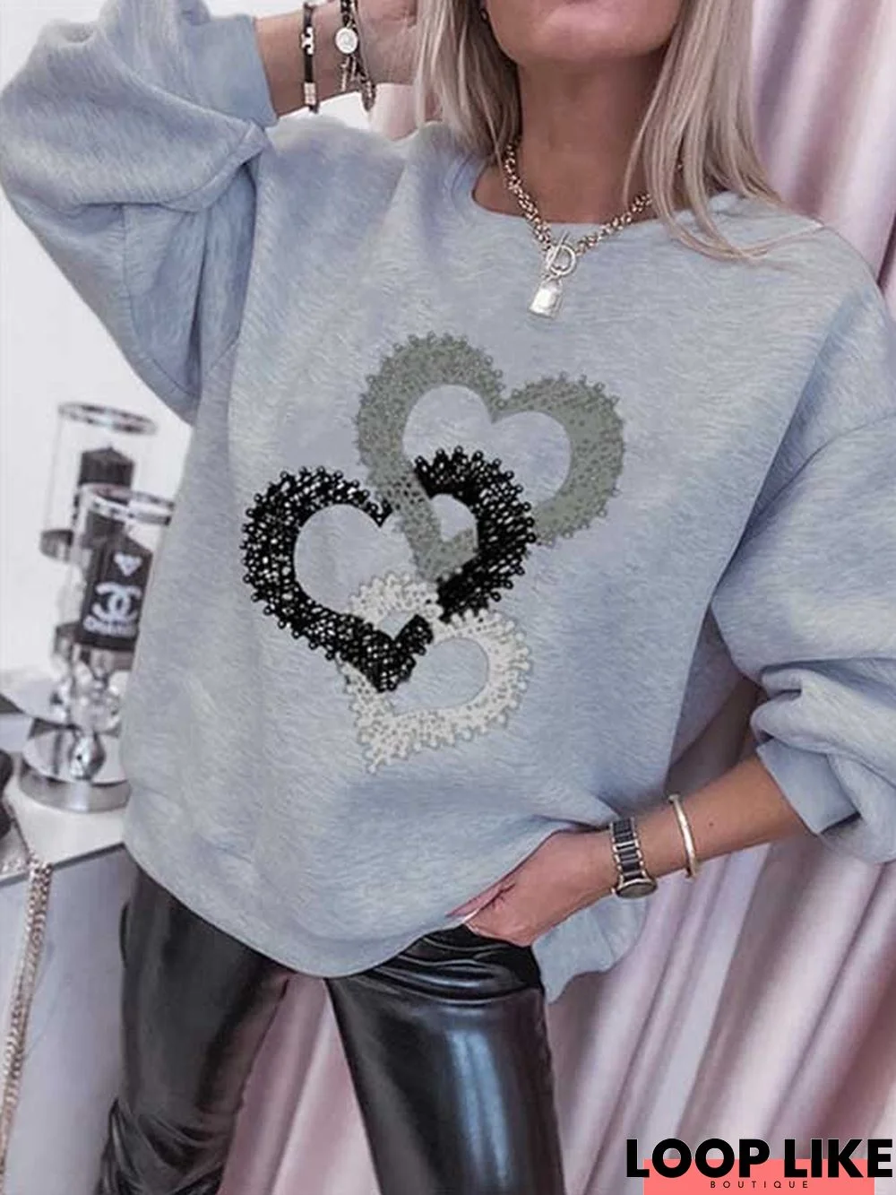 Women's Sweatshirt Graphic Patterned Heart Long Sleeve Crew Neck Daily Casual Sweatshirt Fall Spring