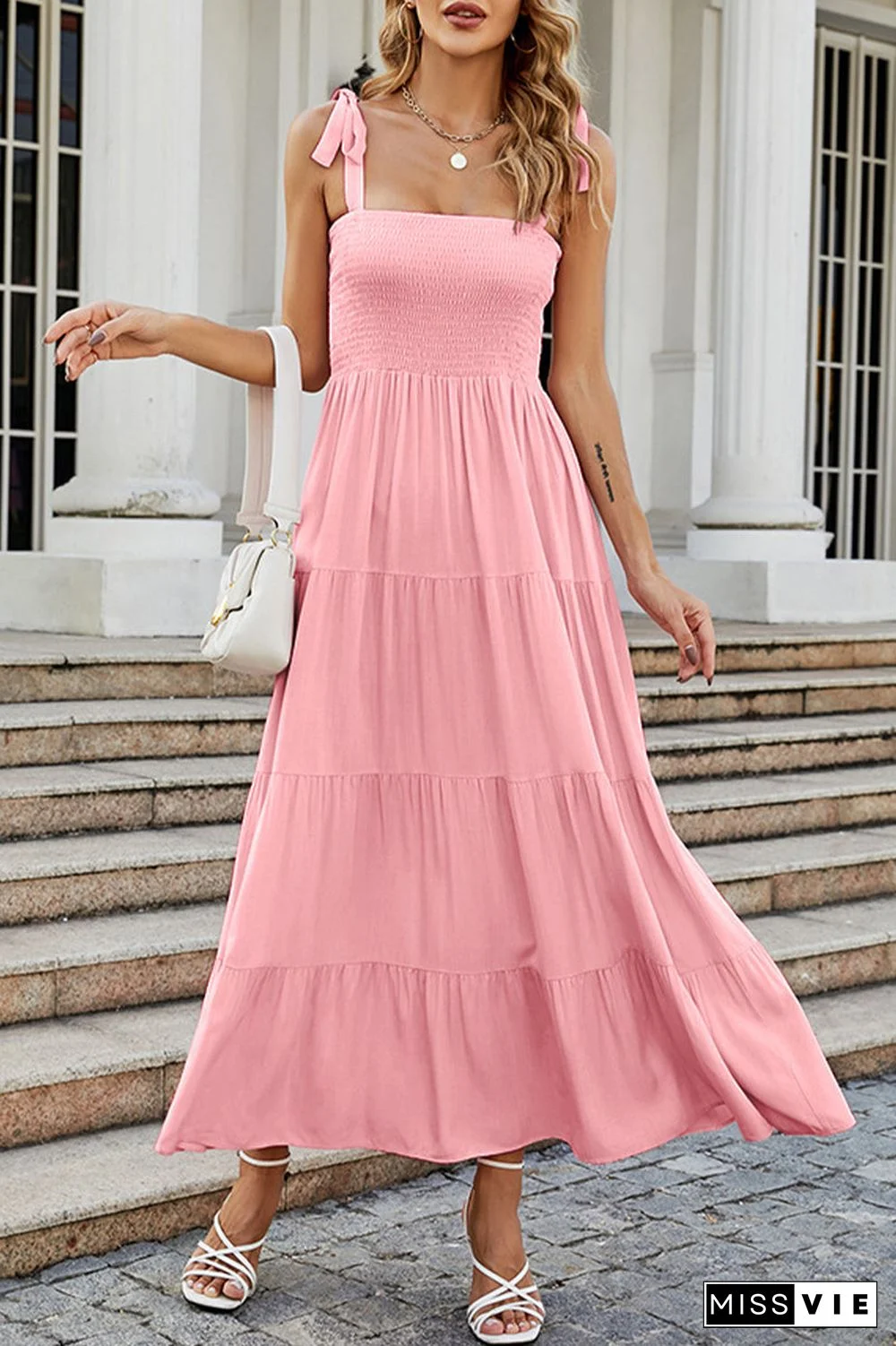 Fashion Street Dot Patchwork Spaghetti Strap Printed Dresses