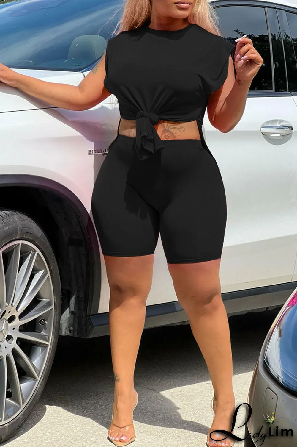 Rose Red Casual Solid Patchwork Slit O Neck Sleeveless Two Pieces