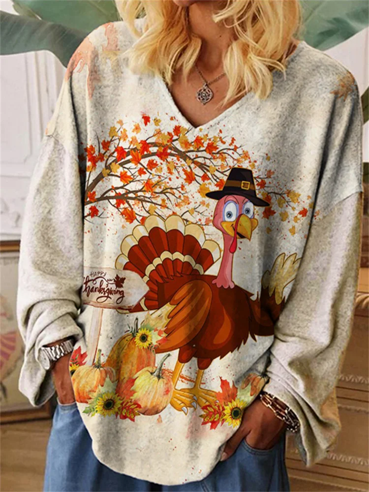 Vefave Thanksgiving Turkey Art Print Oversize T Shirt