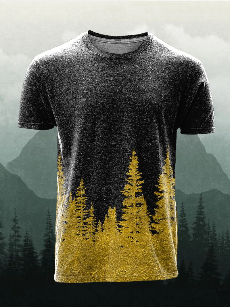 Men's Golden Forest Contrast Black Short-sleeved Outdoor Casual T-shirt in  mildstyles