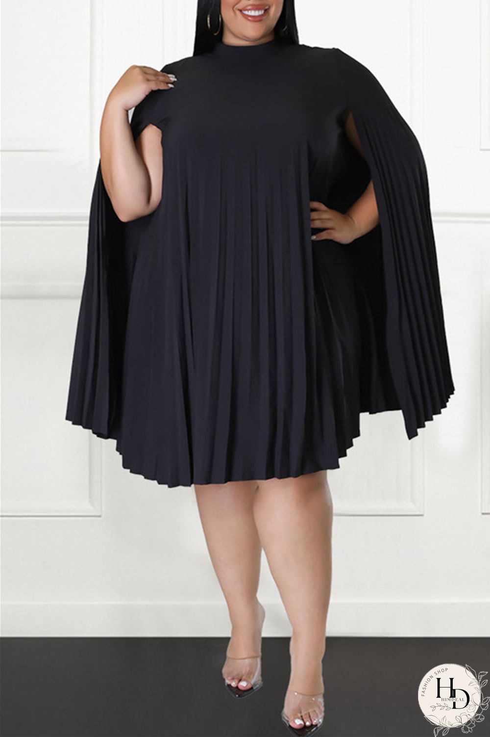 Red Casual Solid Patchwork Fold Half A Turtleneck Plus Size Dresses