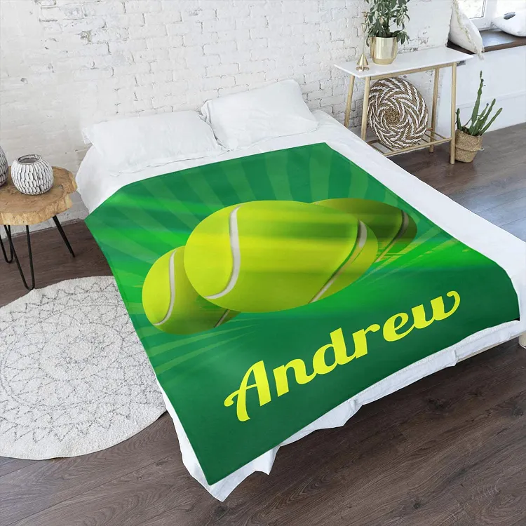 Tennis Green Personalized Throw Blankets Customize Name Text Fleece Blanket | BKKid619