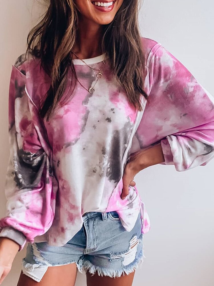 Tie Dye Printed O neck Long Sleeve Casual Blouse P1726981