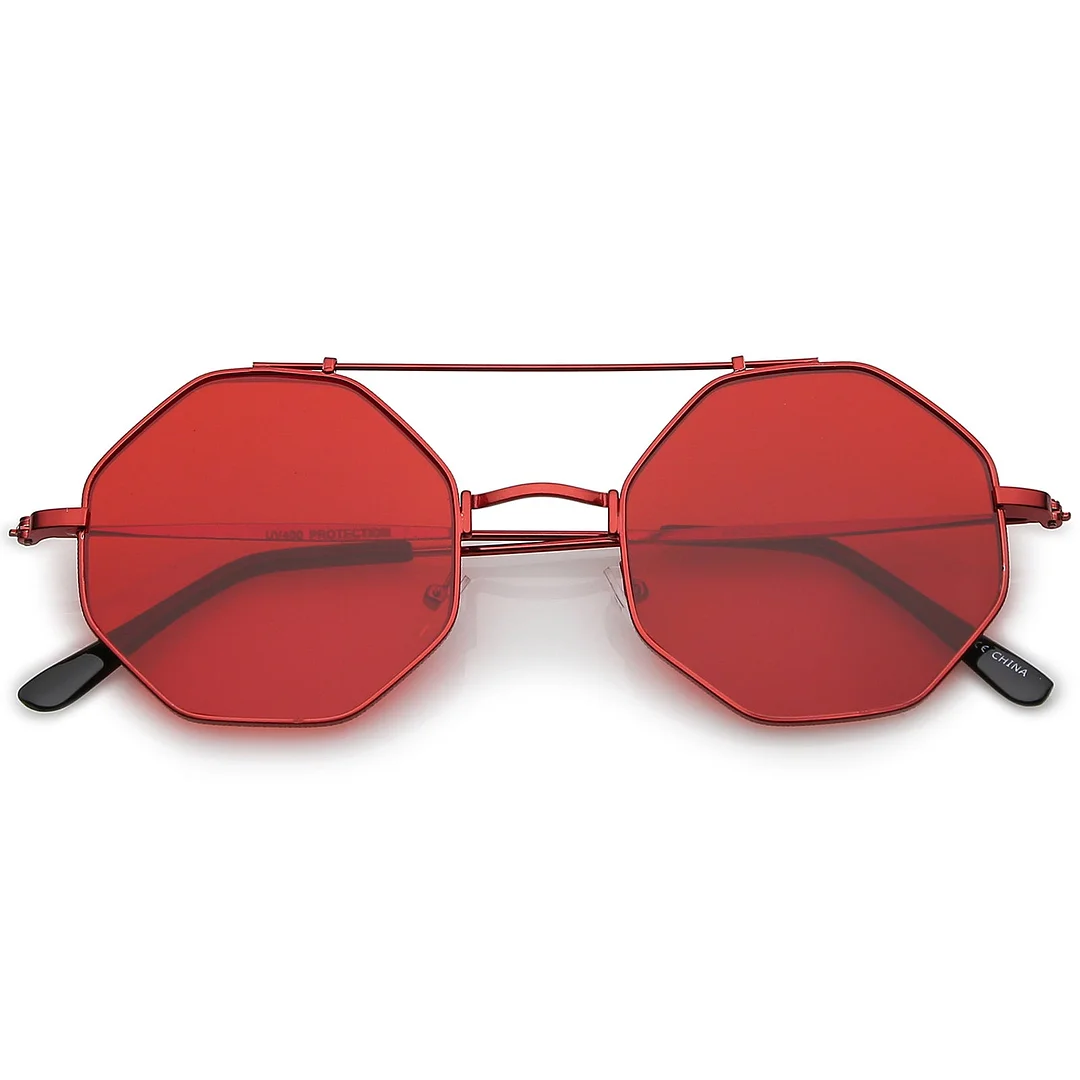 Modern Octagon glasses With Crossbar Colored Flat Lens And Ultra Slim Arms 52mm