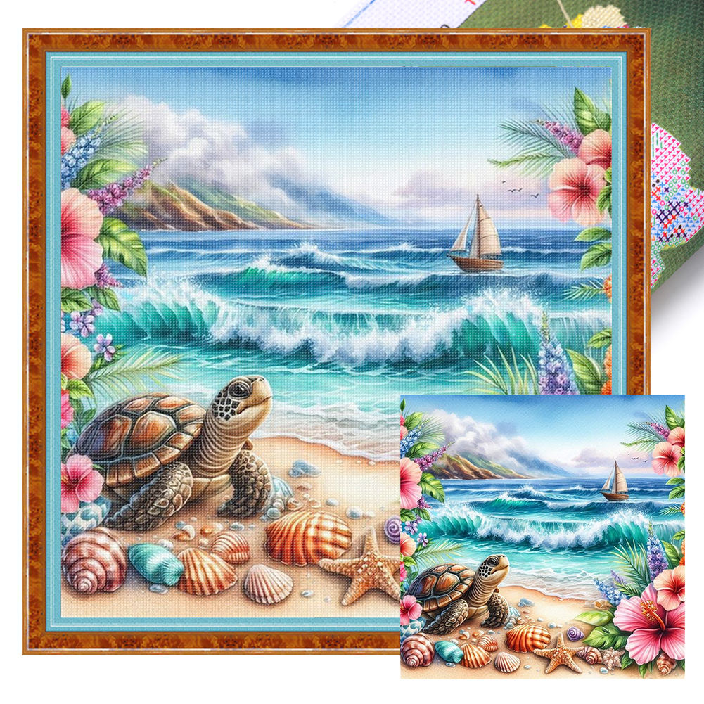 Seaside Scenery Full 11CT Pre-stamped Canvas(40*40cm) Cross Stitch