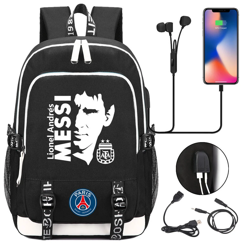 Buzzdaisy Get Your Little Messi Ready for School with our Lionel Messi Theme Backpack – Fits 15-inch Laptop, USB Charging Cable, and Ample Storage Space!