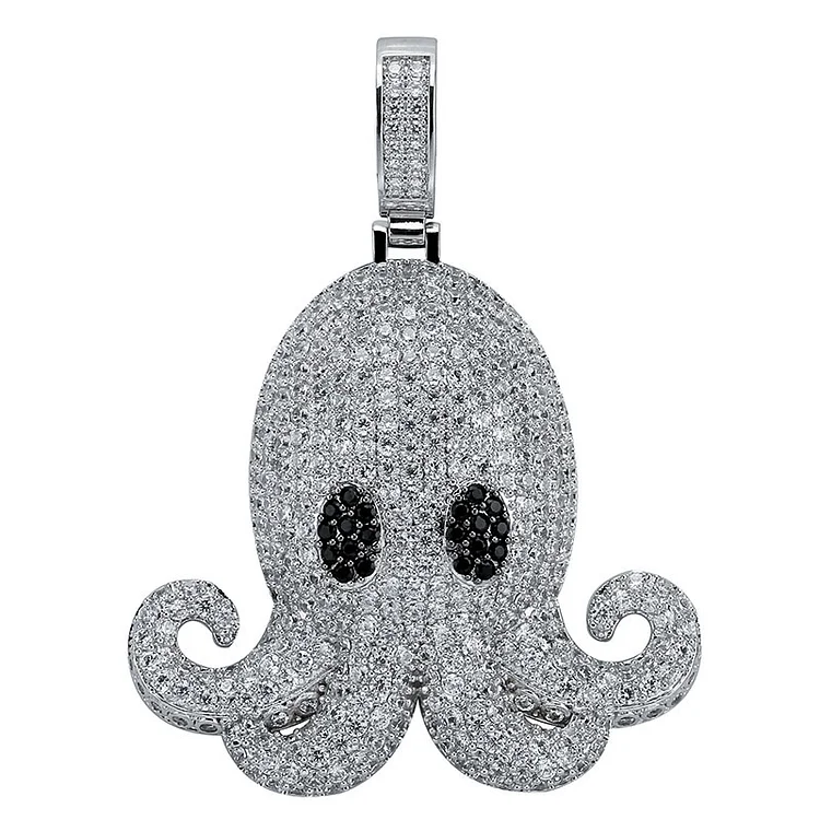 Hip Hop Micro Paved Zircon Octopus Pendant Men Necklace-VESSFUL
